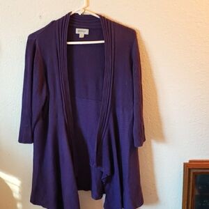 Avenue Purple Waterfall Front 3/4 Sleeve Textured Cardigan Size 18